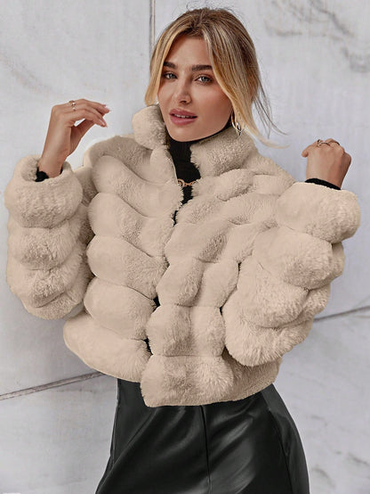 SHEIN Privé Solid Open Front Crop Fuzzy Coat