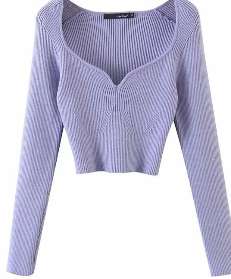 2023 Spring Spring Short Square Collar Thin Knitted Pullovers Sweater Loose V-Neck Long Sleeve Women New Fashion 13U090