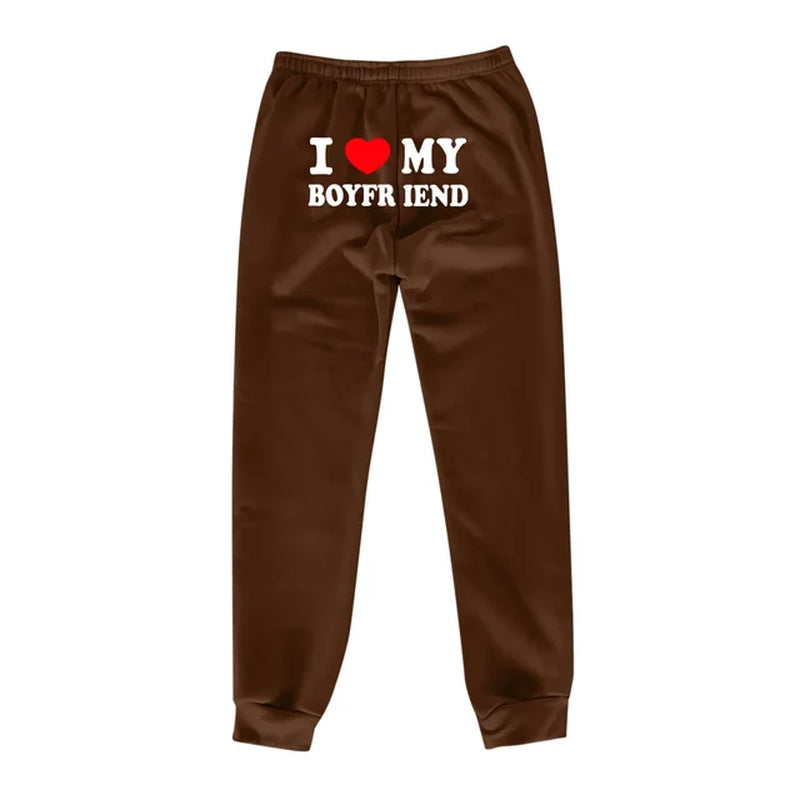 I Love My Boyfriend Printed Sweatpants Y2K High Elastic Waist Drawstring Baggy Trousers Vintage Casual Loose Straight Pants