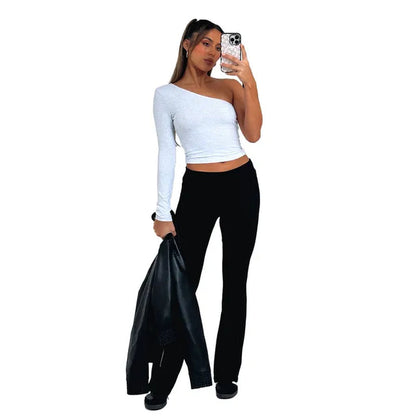 Women'S Solid Woman Pants Slim Fitting High Waisted Streetwear Casual Flare Pants Women Clothes Full Length Capris Trousers