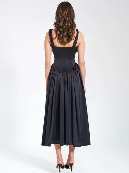 Sophia's Satin Spectacle: Maxi Suspender Dress