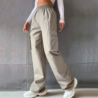 Wide Leg Cargo Pants: Stylish Loose Fit with Solid Flap Pockets - Fasify