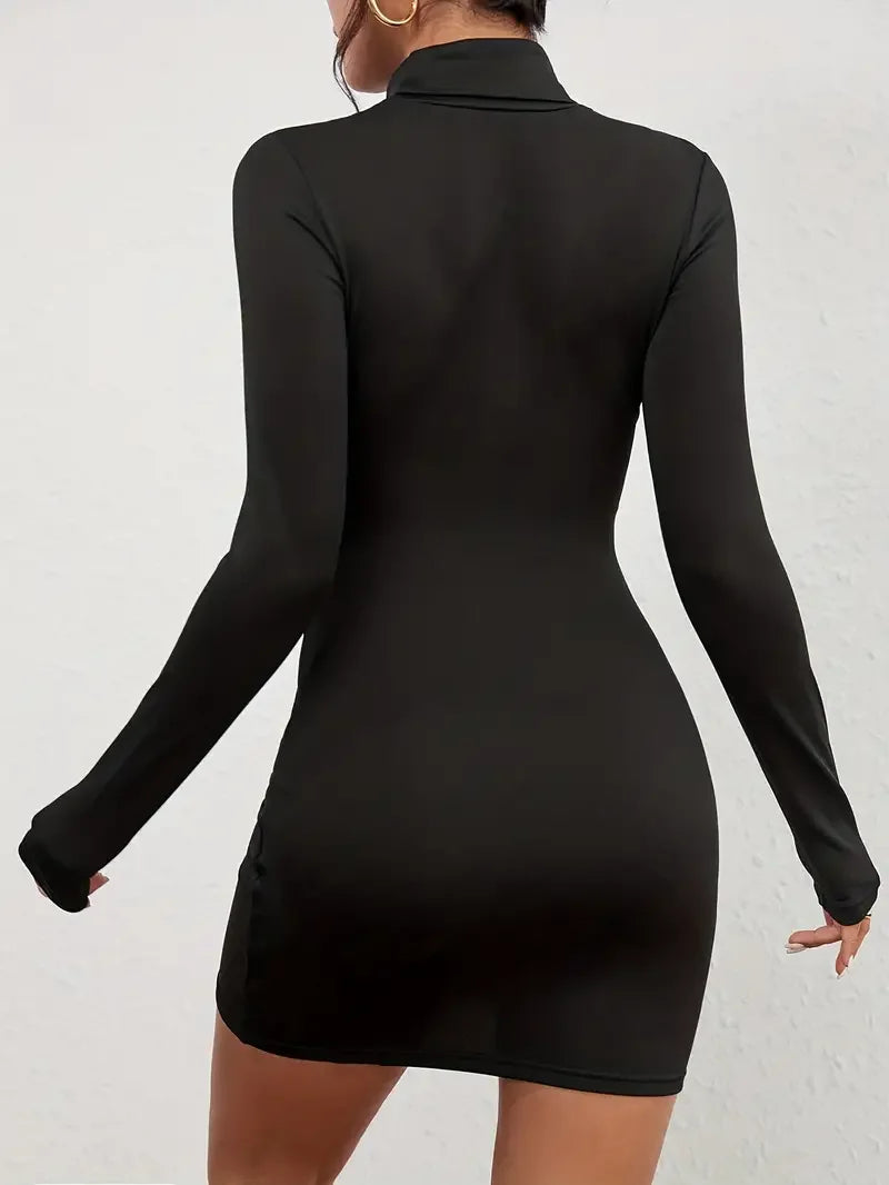 Mini Black Solid Bodycon Dress by Fasify - Fasify