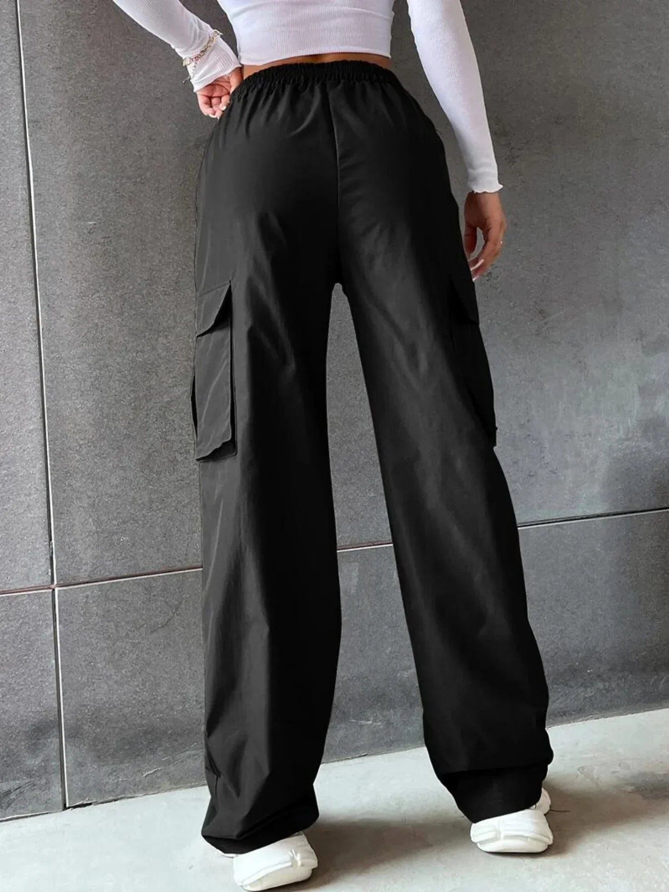 Wide Leg Cargo Pants: Stylish Loose Fit with Solid Flap Pockets - Fasify