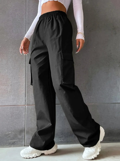 Wide Leg Cargo Pants: Stylish Loose Fit with Solid Flap Pockets - Fasify