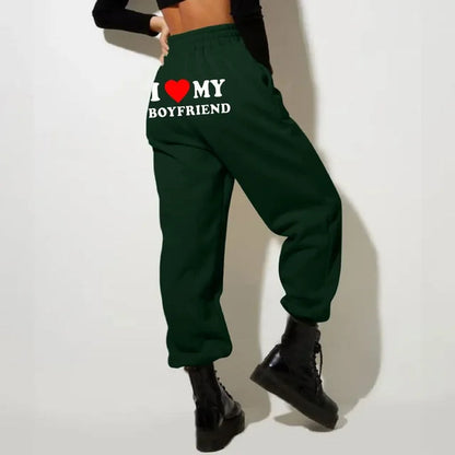 I Love My Boyfriend Printed Sweatpants Y2K High Elastic Waist Drawstring Baggy Trousers Vintage Casual Loose Straight Pants