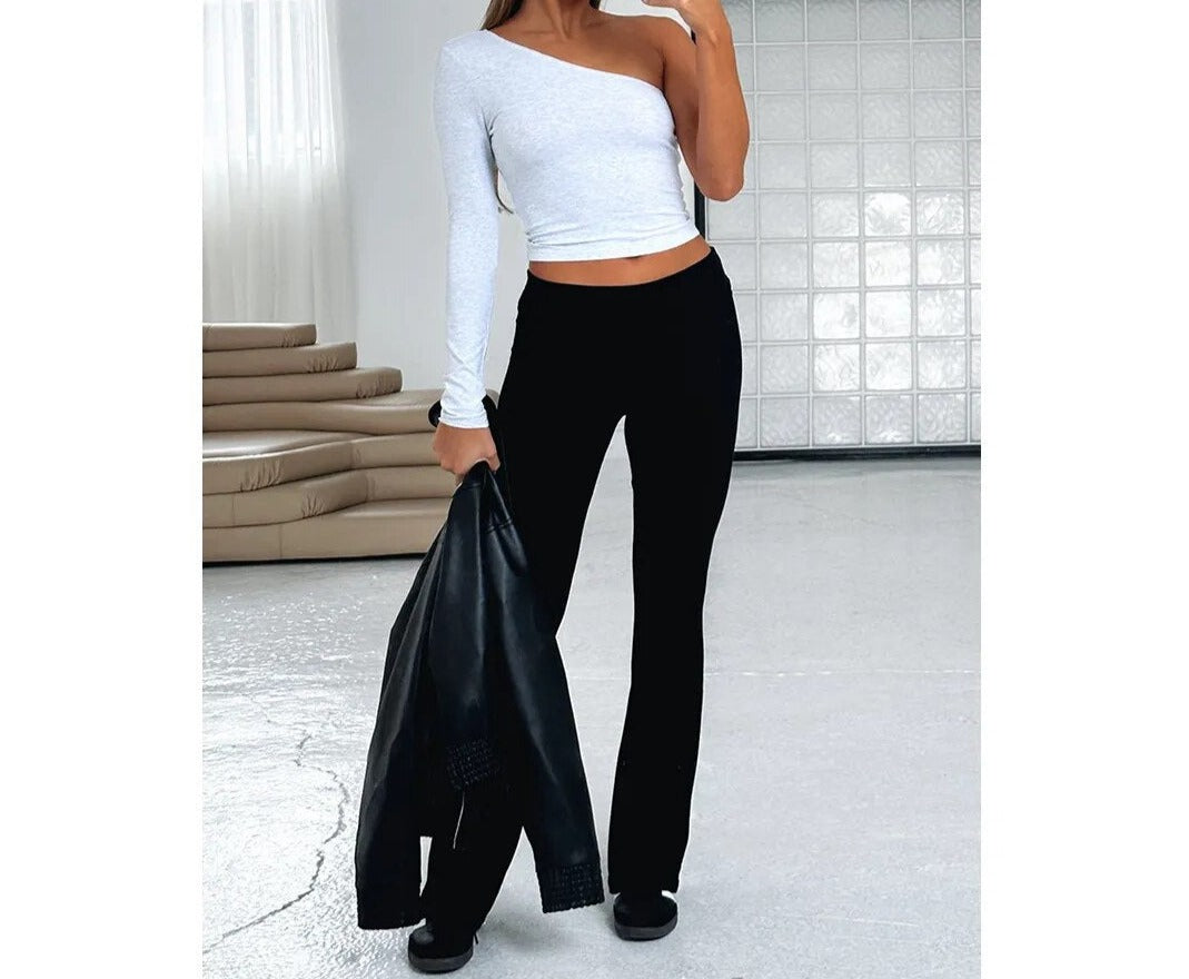 Women'S Solid Woman Pants Slim Fitting High Waisted Streetwear Casual Flare Pants Women Clothes Full Length Capris Trousers